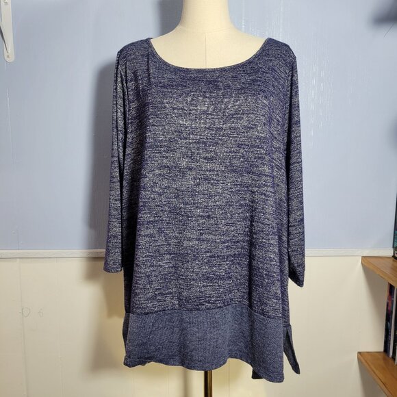 Lane Bryant 22 / 24 Heathered Blue Gray Round Neck Longsleeve Slit Tunic Tee - Picture 1 of 10
